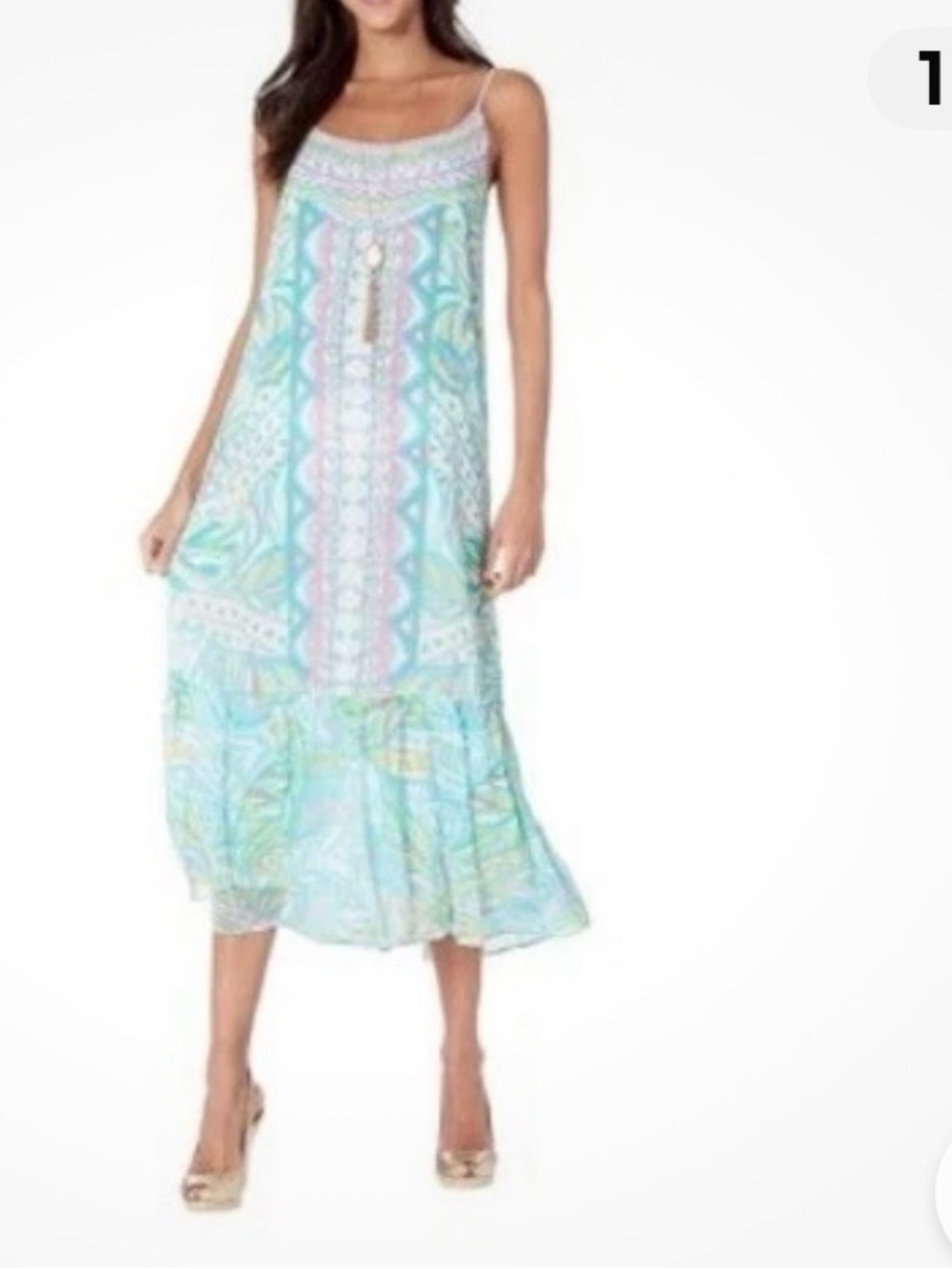 Lilly Pulitzer Light Blue Patterned Spaghetti-Strap Midi Dress small